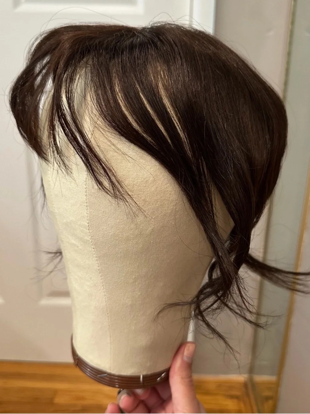 11” Dark Brown Human Hair Topper with Bangs Hair Extensions #TF4‎